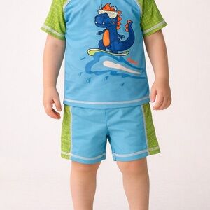 Boys Blue and Green Dino Swim Shorts Set